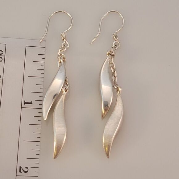 Sterling Freeform Dimensional Drops Dangle Earrings - Picture 3 of 3
